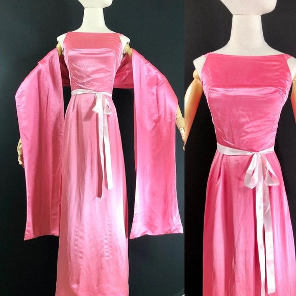 COTILLION PINK formal dress bubblegum silk long ma - Picture 1 of 9